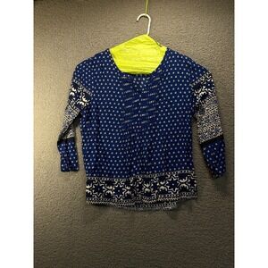 Lucky‎ Brand Womens  Top Blue  White  Tie Scoop neck 3/4 Sleeve XL